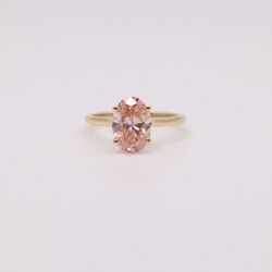 2.05 ct Fancy Vivid Pink Lab Diamond Oval 10.23×7.14 mm IGI 18K Yellow Gold Ring Size 7