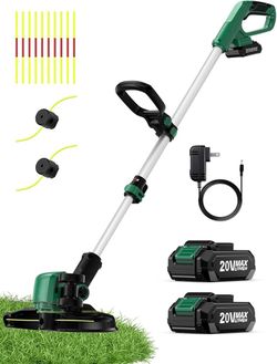 KIMO Cordless Weed Wacker Battery Operated w/ 2 x 2.0Ah Batteries, 12" Weed Eater w/10Pcs Dual-Sided Cutting Lines & Rapid Reload, 2-in-1 String Trimm