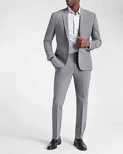 Express men's classic solid gray wool modern tech suit
