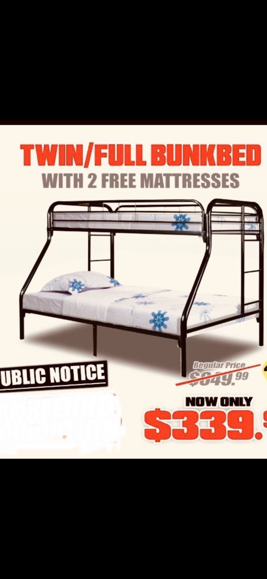 Deal of the month Brand new Twin Full Bunk Bed with Mattress