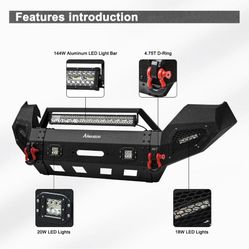 Front Bumper With Winch Plate And Led Lights