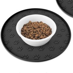 Ptlom Silicone Pet Feeding Mat for Food Water, Foldable Pet Placemat Non-Slip Waterproof Mats for Small and Medium Cats & Dogs, Raised Edge Dog Spill