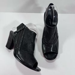 Paul Green Black Leather Willow Peep Toe Heeled Bootie Sandals Women Size 9