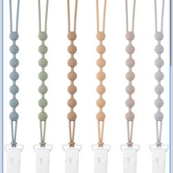 Baby Pacifier Clip, 6 Pack Silicone Pacifier Holder with One Piece Design for Baby Boy and Girl, BPA Free Soft Flexible Paci Binky Clips