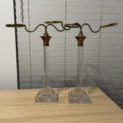 Set Of 2 Antique Crystal Glass Clarke’s Cricklite Table Lamp