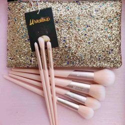 7pcs vegan glitter makeup brush set with cosmetic bag
