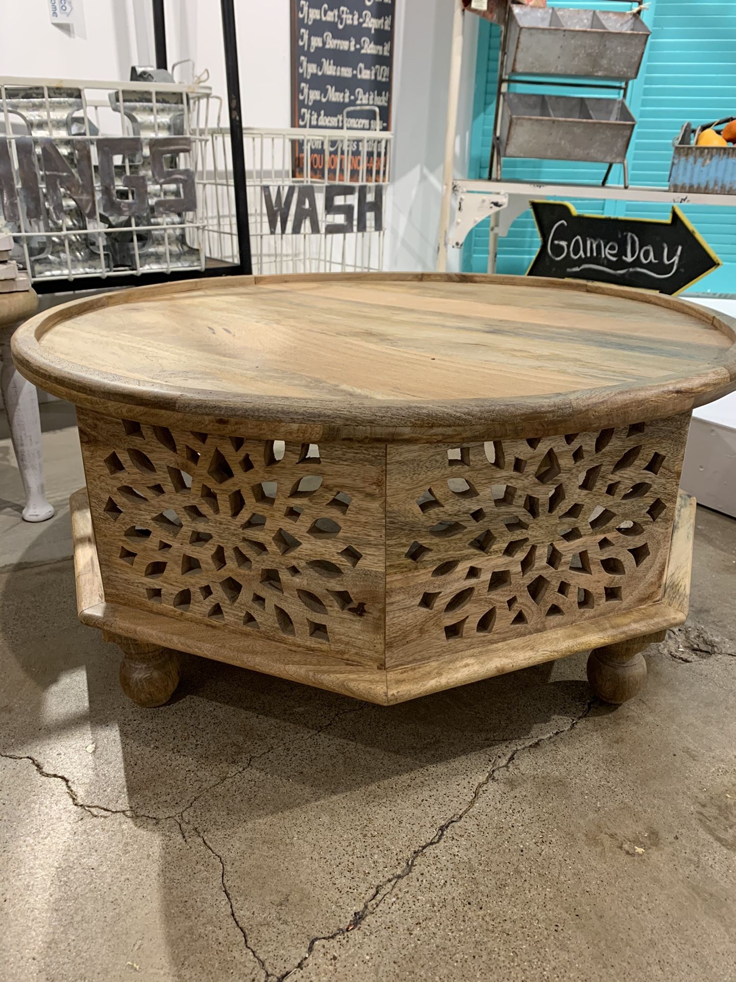 NEW- Hand Carved Mango Wood Coffee Table