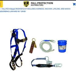 FALLTECH 8595A ROOFER'S KIT INCLUDES HARNESS, ANCHOR, LIFELINE, AND SHOCK ABSORBING LANYARD W/ GRAB