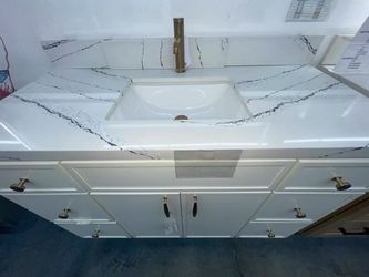 Blue Bathroom Vanity Top, Calacatte Quartz Vanity Top for Bathroom, Bathroom Sink Included, Calacatte  Quartz for Vanity,Calacatte Quartz