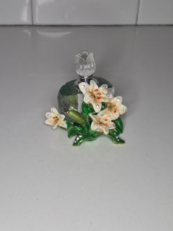 Clear Perfume Bottle W/ White Tulip Flowers