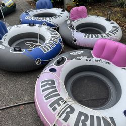 Four Intex River Run Tubes & Intex Quick Fil Pump 