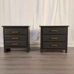 Pending Pair of Refinished Black Nightstands – Gold Hardware