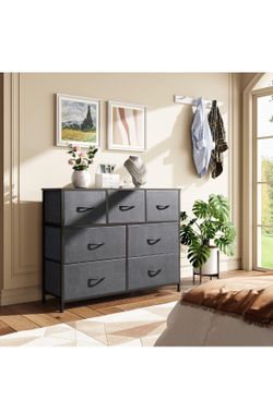 7 Drawer Dresser, Fabric Drawers, Metal Frame And Wood Top - New In Box