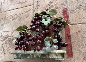 Large Mid Century Chinese Carved Jadeite Vine & Grape Sculpture
