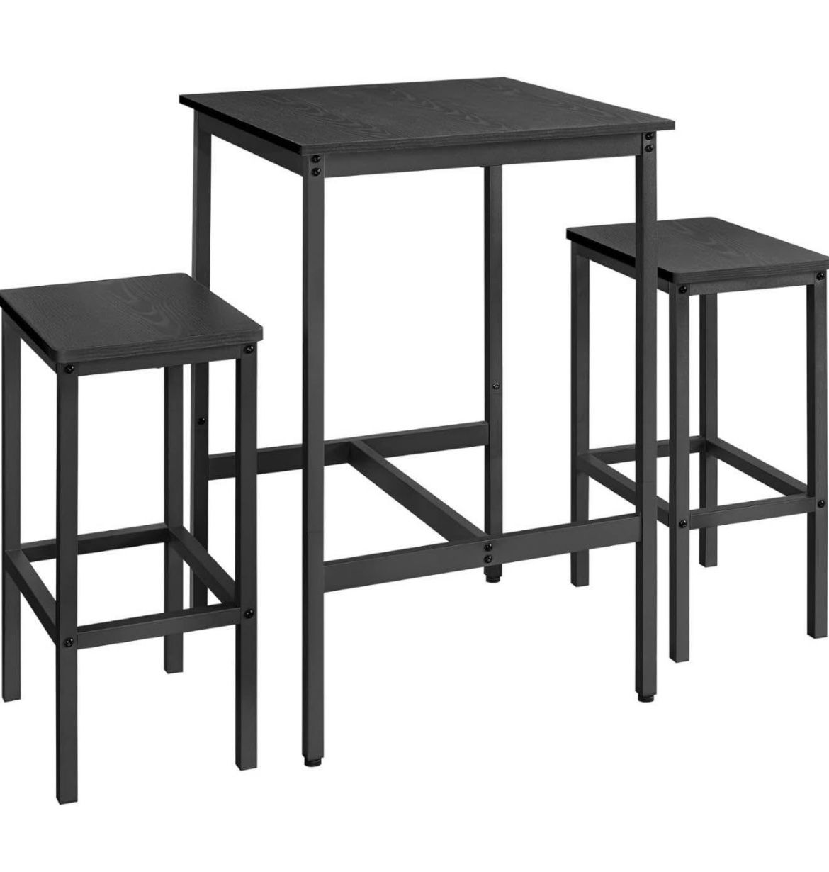Bar Table with Bar Stool Set, Dining Table with 2 Chairs, Kitchen Table, Small, Bar Chairs for Dining Room, Kitchen, Ebony Black Ink Black
