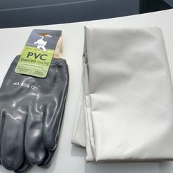 Brand New Never Used PVC Gloves & Thick Vinyl Splash Guard Apron 