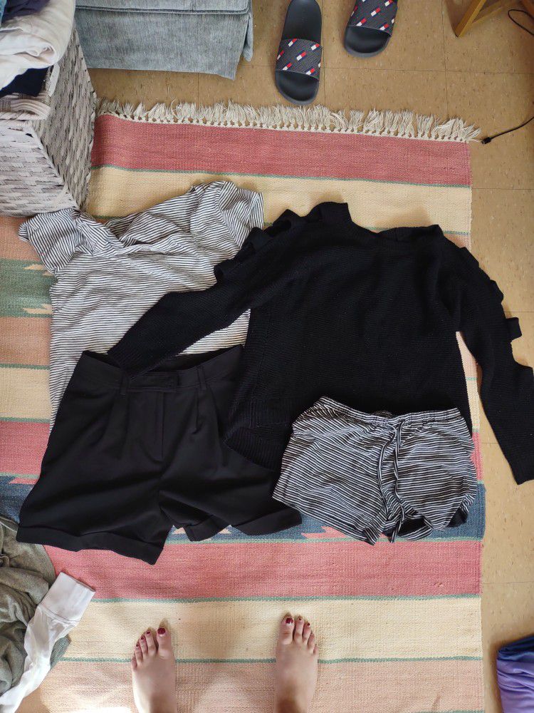 Anne Klein Shorts/ Talbots Shirt/ Doe & Rae Sweater/ Cherokee Shorts/ Amazon Essentials Chunky Sweater/ Torrid Sweater Dress/ Urban Expression Purse