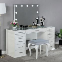 Brand New Glam Luminous White Storage Vanity Set 
