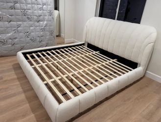 Boucle fabric queen size bed frame