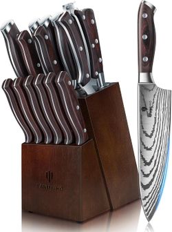 16-Piece Japanese Kitchen Knife Set – High Carbon Stainless Steel Knives with Block & Sharpener