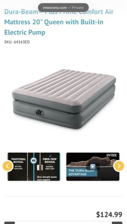 Intex Raised Comfort Pillowtop 20" Queen Air Mattress with Built in Pump