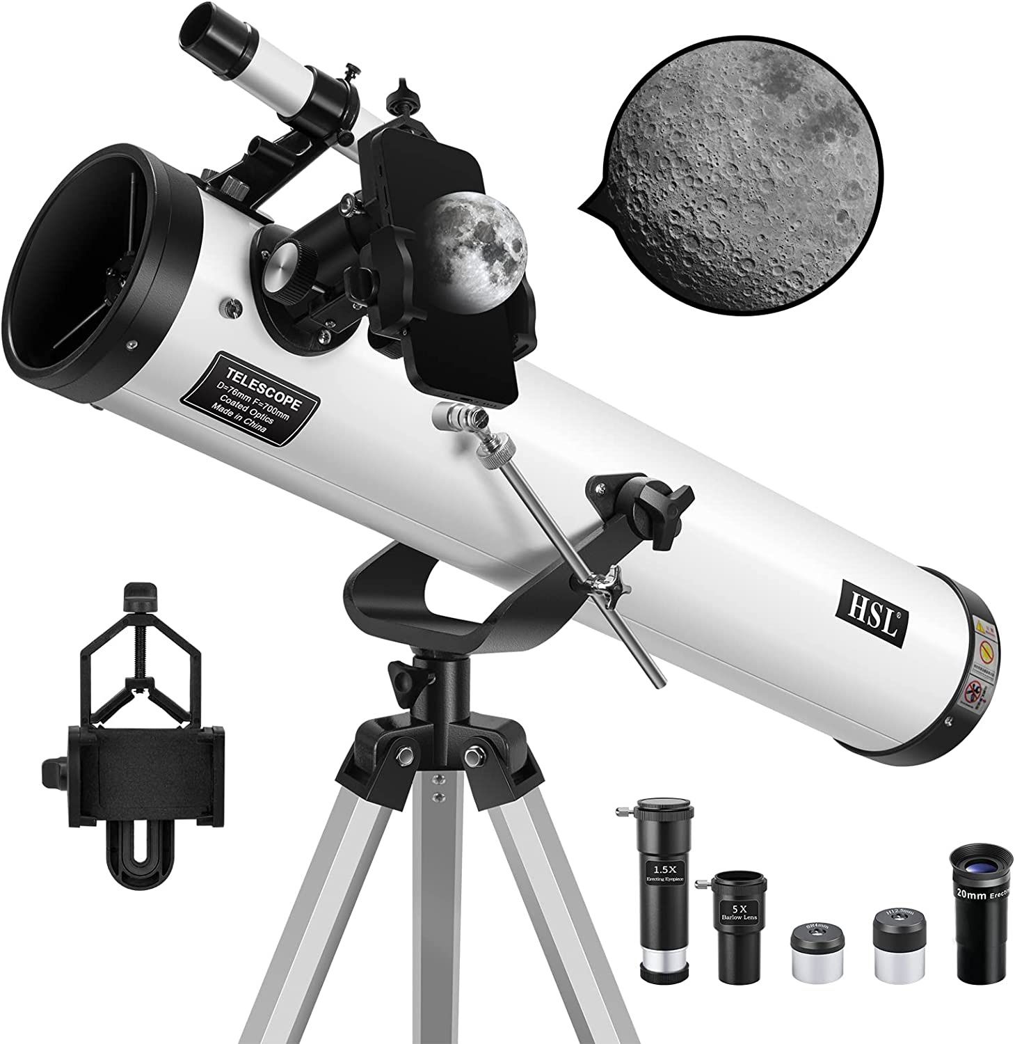Telescope for Beginners,76mm Aperture 700mm Focal Length-Reflector Reflector Telescopes for Adults Kids Astronomy,Come with 3 Eyepieces,5X Barlow Lens
