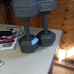 Pair of 30 lb cast iron dumbells