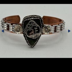 Vintage Native American Navajo-Style Silver Cuff Bracelet Featuring Wolf And Tree Scene | Total Weight 56.2 grams