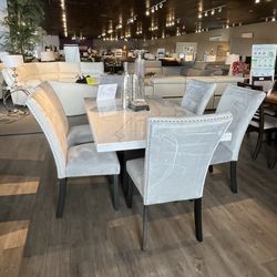 Grey/White Marble 7pc Dining Set