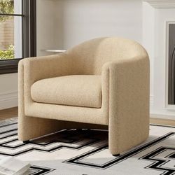 UIXE Barrel Accent Chair, Teddy Velvet Upholstered Armchair for Living Room, Fully Assembly Single Sofa Bedroom Reading Seat -, Set of 1