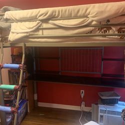 2 Twin Size Loft Bunk Beds With Desk Underneath. 