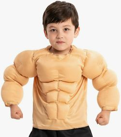Halloween Muscle Shirt Costume Kids, Body Builder Costume Kids Boys Suit, Medium