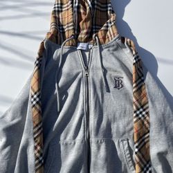 Men’s Gray Check Kurke Burberry Hoodie