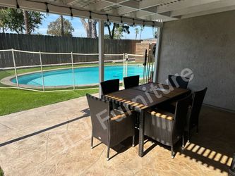 NEW 🔥Outdoor Patio Furniture Dining Set 7 Pc Brown Wicker Wood ASSEMBLED