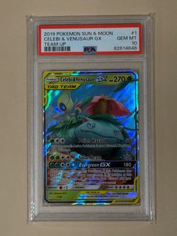 Celebi & Venusaur GX 1/181 2019 Pokémon Sun & Moon Team Up PSA 10