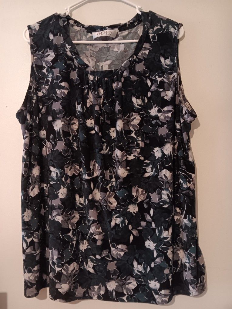 Kasper Women's 2X Sleeveless Blouse - Floral Print