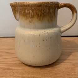 Vintage McCoy glazed pitcher Speckled cream Farm house  A17