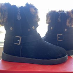 Boots With The Fur Black Suede Boots With Brown Fur And Buckle