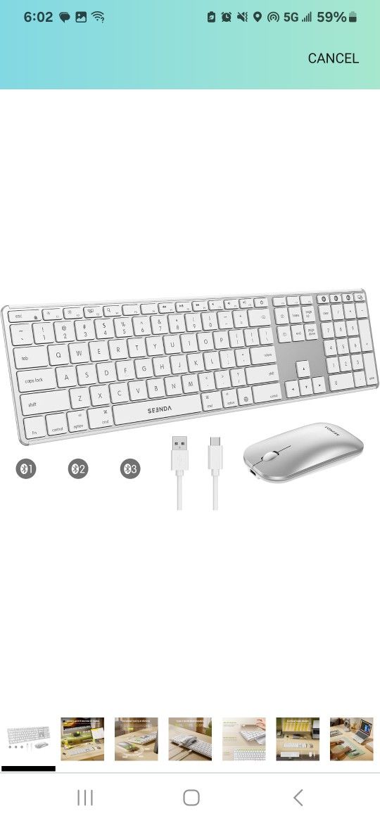 seenda Bluetooth Keyboard and Mouse White Silver