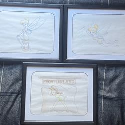 Authentic embossed and signed by artist Tinker bell 3 piece Disney sketch  