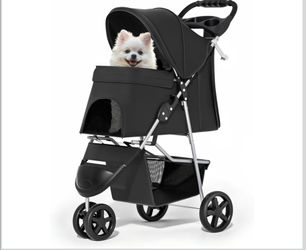 Black Foldable Pet Stroller for Dogs and Cats