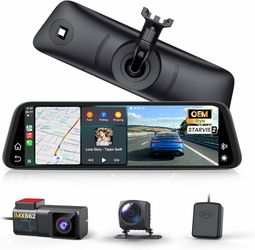 AUTO-VOX OEM Rear View Mirror Camera with CarPlay & Android Auto: 9.36" Smart Touch Screen, Dual 2K Mirror Dash Cam, Voice Control, Auto Brightness, C