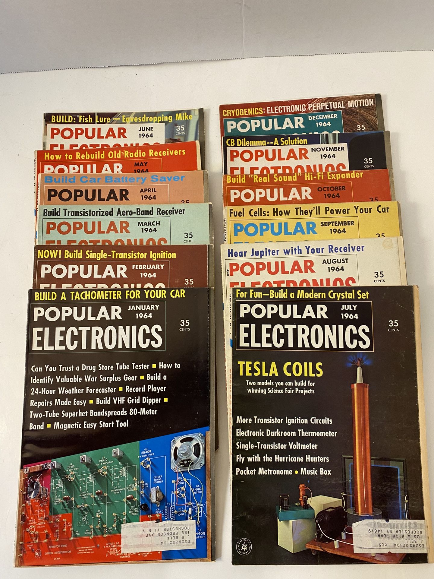 Vintage Popular Electronics Magazines Lot of 12, 1964 Full Year Including July - Tesla Coils