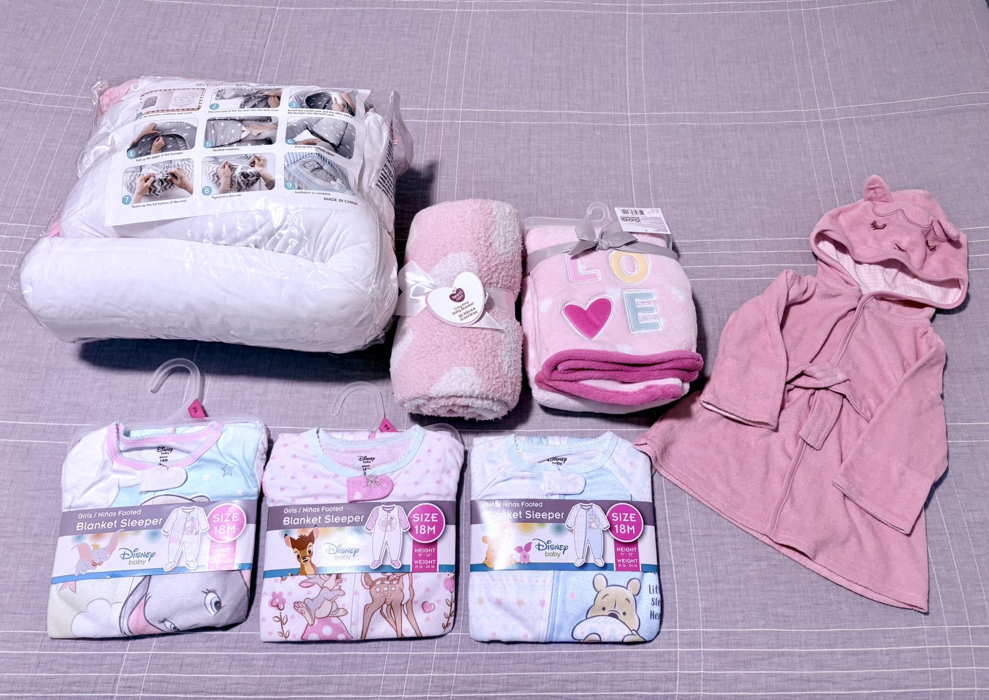 Baby Lounger, Carter's Baby Hooded, Soft Baby Blanket and Disney Baby Onesies 3 Pack