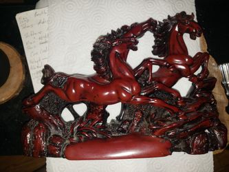Vintage red & Black Resin Running Horse Figurine Sculpture - Three Horses