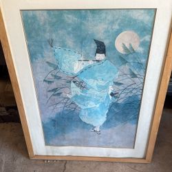 Authentic Japanese Water Color Art Reproduction "Fujiwara no Yasumasa Playing the Flute by Moonlight" 