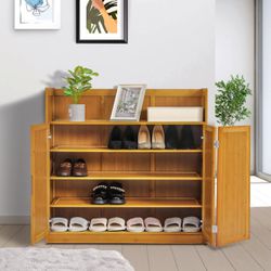 4-Tier Bamboo Shoe Cabinet 16-20 Pairs Of Shoes 