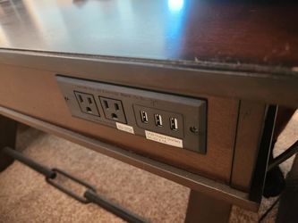 Dark cherry desk with plug in