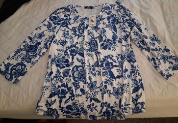 Floral white and blue blouse