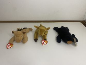 Set of 3 Ty Original Beanie Babies – Derby, Whisper & Blackie – Pre-Owned